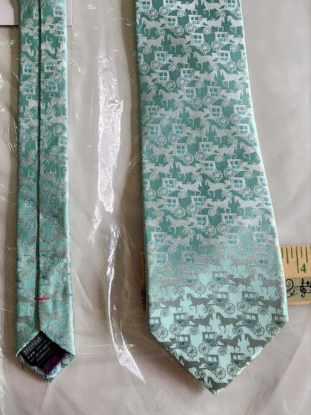 Mila Schon Logo Necktie Light Aqua Horse & Carriage Rare Vtg Men Tie